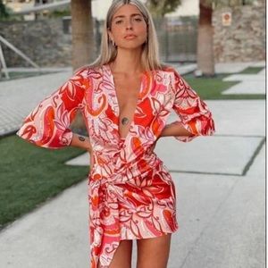 ZARA SS21 RED PRINTED MINI DRESS 3198/048